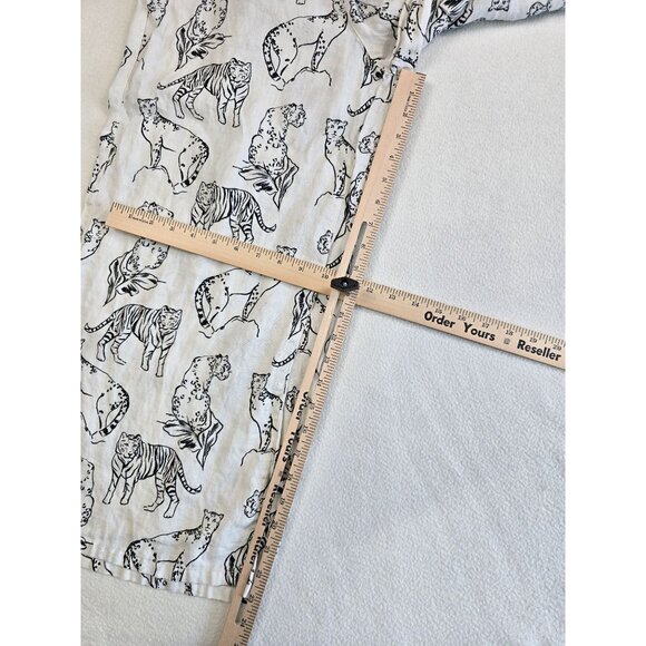 Cynthia Rowley 100% Linen Animal Tiger Leopard Print Wide-Leg Pants Large White - Picture 3 of 4